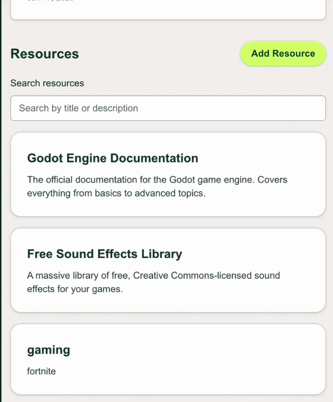 GIF demoing a user adding a resource in Kircuit